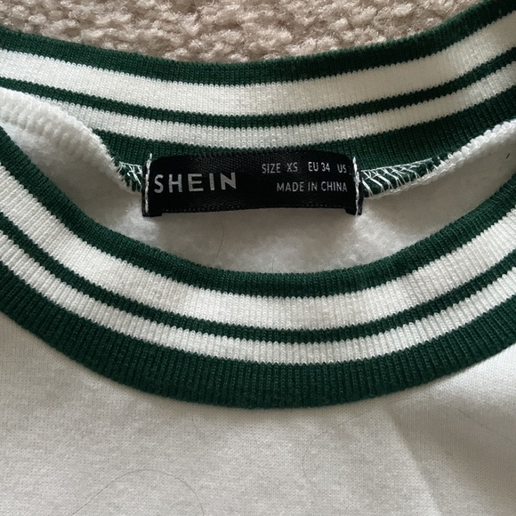 Oversized Tennis Racket and Letter Embroidery Green & White Striped Sweatshirt - Picture 3 of 3